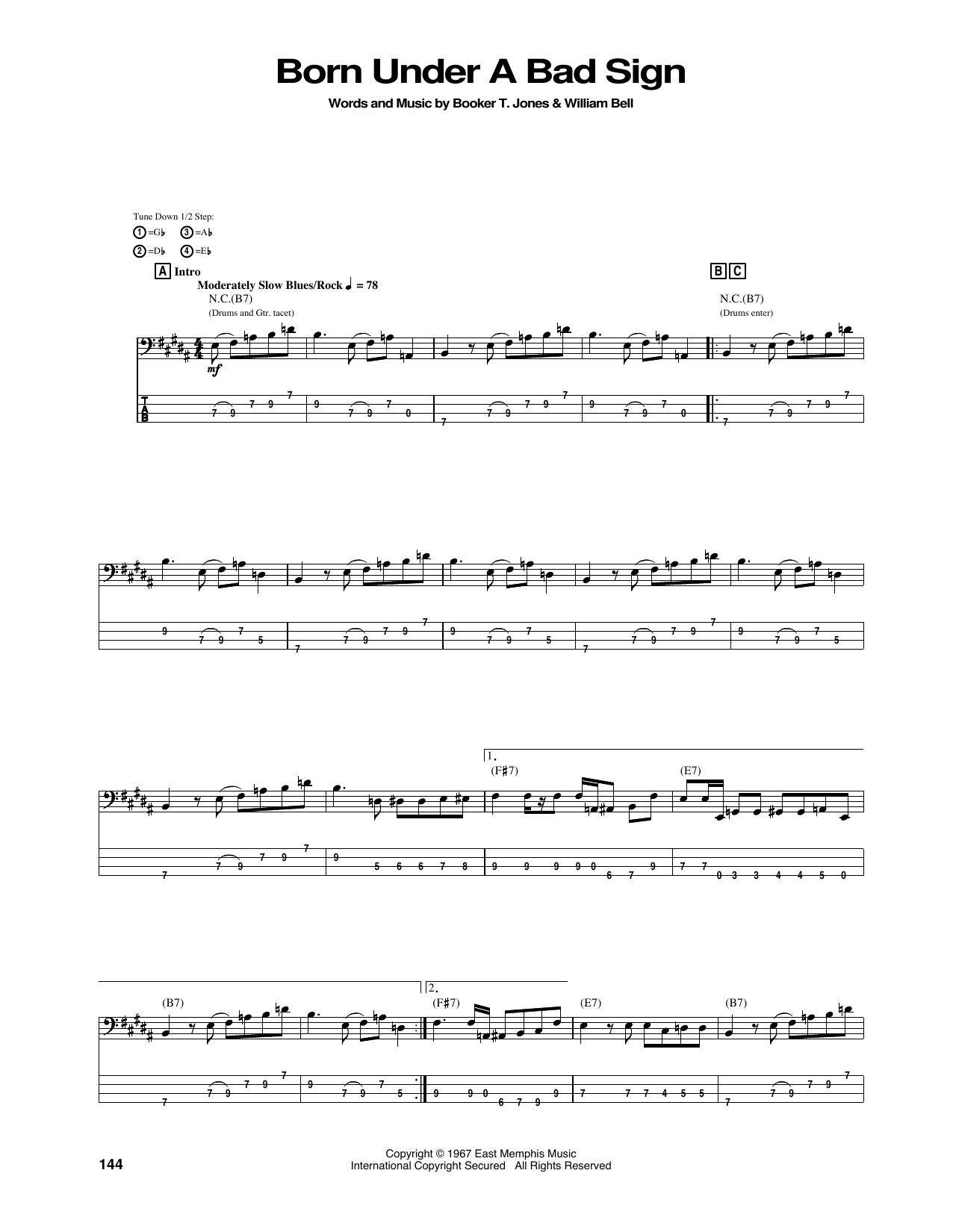 Jimi Hendrix Born Under A Bad Sign sheet music notes and chords arranged for Bass Guitar Tab