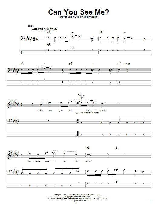 Jimi Hendrix Can You See Me sheet music notes and chords arranged for Easy Guitar Tab