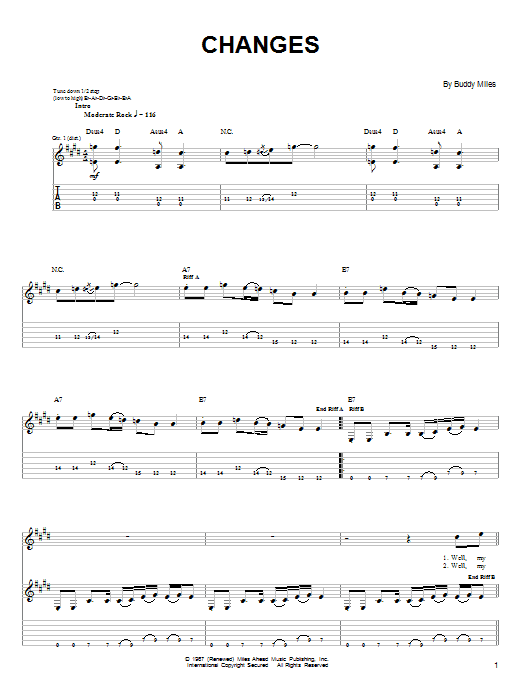 Jimi Hendrix Changes sheet music notes and chords arranged for Guitar Tab (Single Guitar)