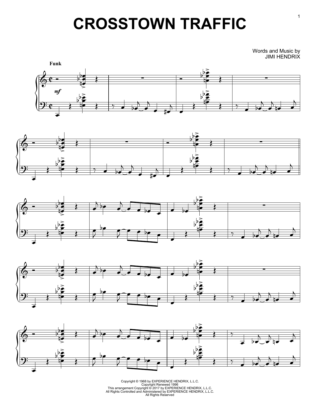 Jimi Hendrix Crosstown Traffic [Jazz version] sheet music notes and chords arranged for Piano Solo