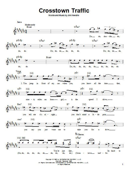 Jimi Hendrix Crosstown Traffic sheet music notes and chords arranged for Guitar Chords/Lyrics