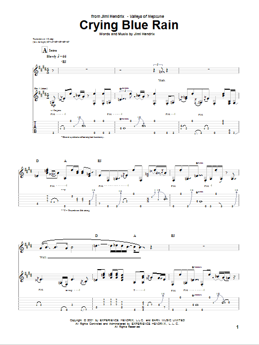 Jimi Hendrix Crying Blue Rain sheet music notes and chords arranged for Guitar Tab