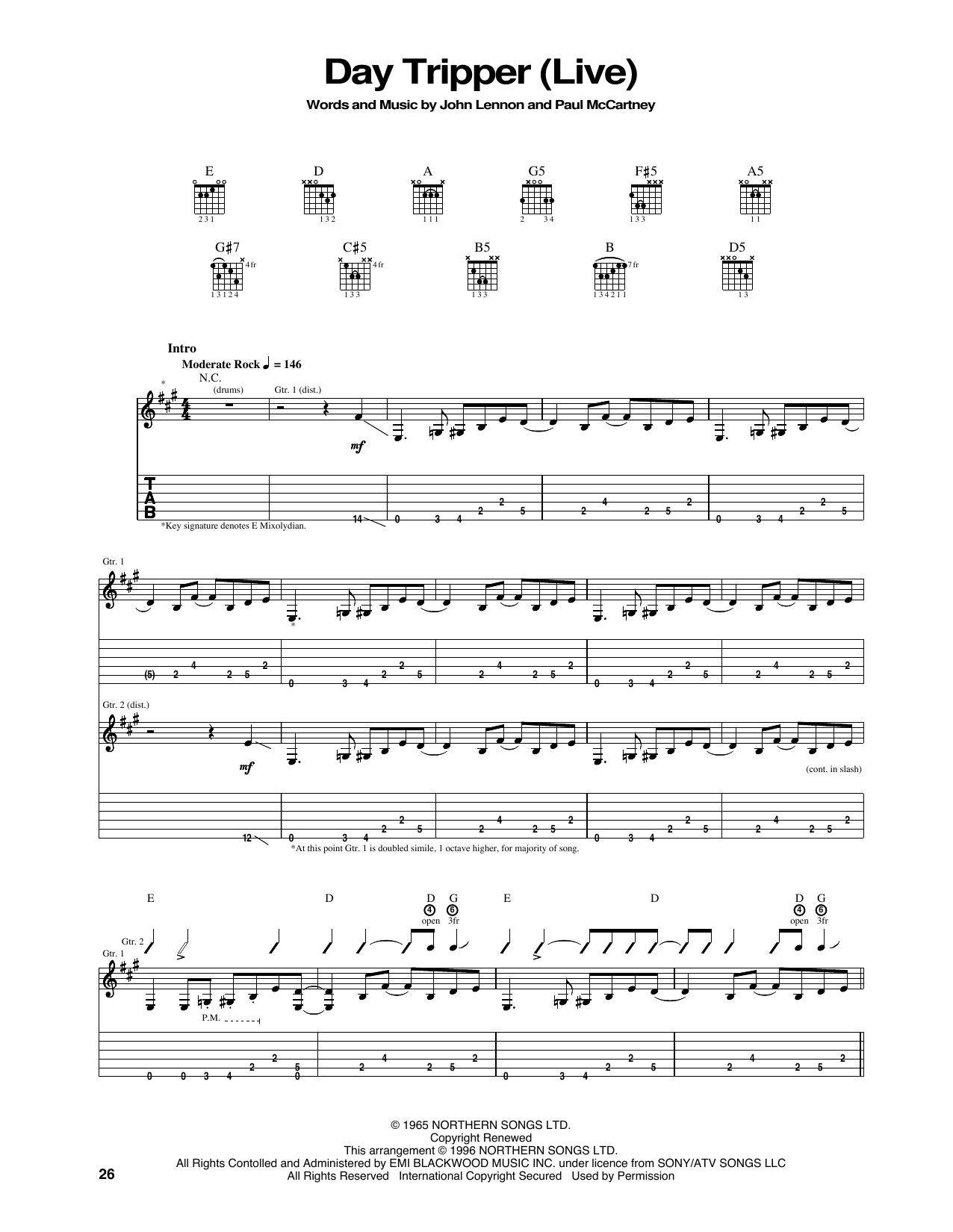 Jimi Hendrix Day Tripper sheet music notes and chords arranged for Guitar Tab