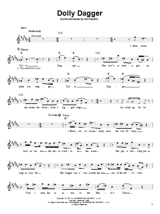 Jimi Hendrix Dolly Dagger sheet music notes and chords arranged for Guitar Tab