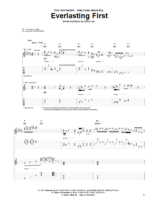Jimi Hendrix Everlasting First sheet music notes and chords arranged for Guitar Tab