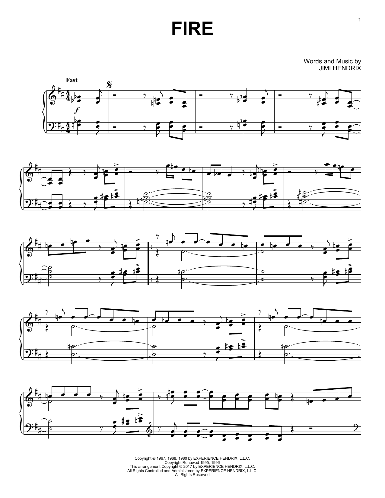 Jimi Hendrix Fire [Jazz version] sheet music notes and chords arranged for Piano Solo