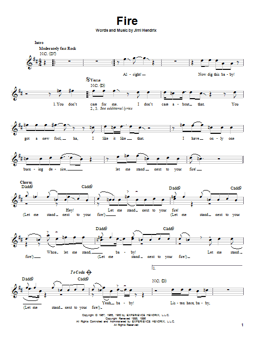 Jimi Hendrix Fire sheet music notes and chords arranged for Guitar Ensemble