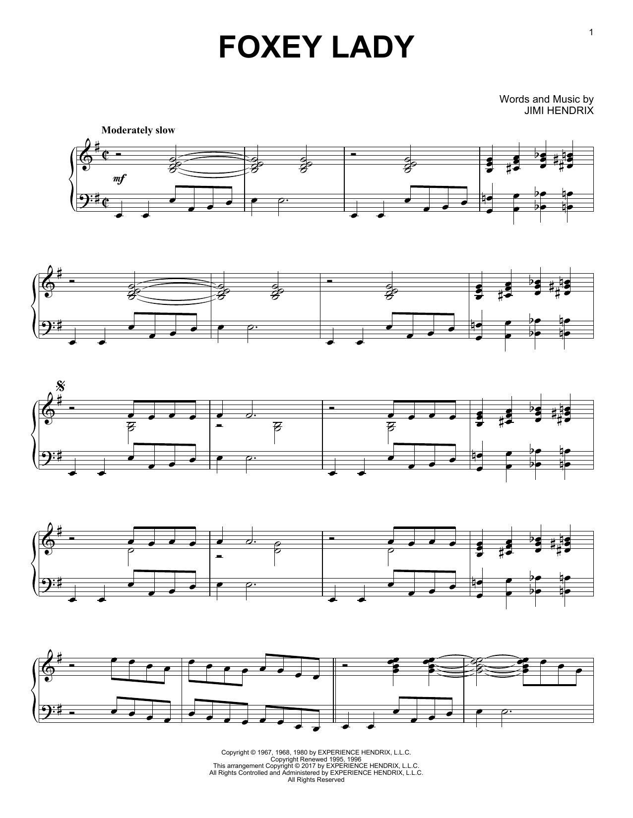 Jimi Hendrix Foxey Lady [Jazz version] sheet music notes and chords arranged for Piano Solo