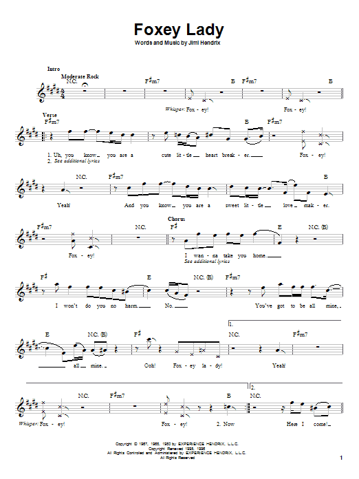 Jimi Hendrix Foxey Lady sheet music notes and chords arranged for Drums Transcription