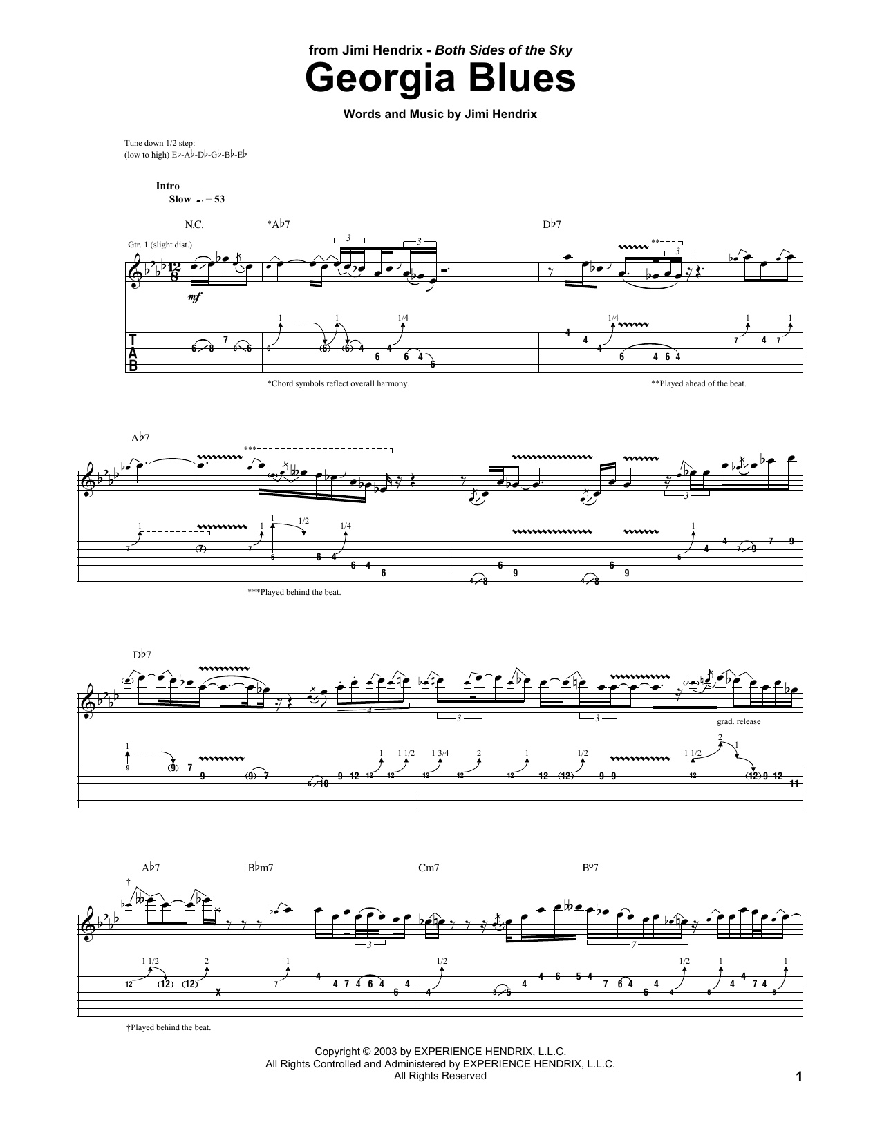 Jimi Hendrix Georgia Blues sheet music notes and chords arranged for Guitar Tab