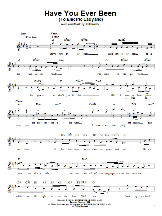 Jimi Hendrix Have You Ever Been (To Electric Ladyland) sheet music notes and chords arranged for Easy Guitar