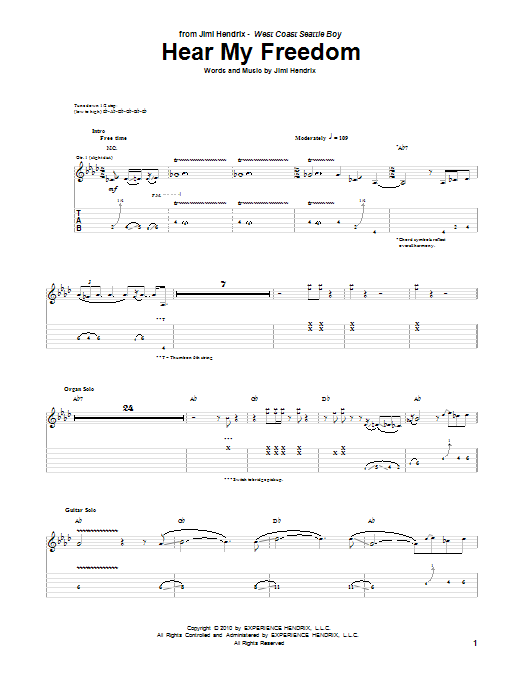 Jimi Hendrix Hear My Freedom sheet music notes and chords arranged for Guitar Tab