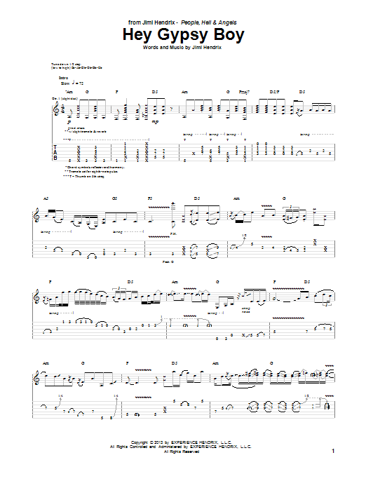 Jimi Hendrix Hey Gypsy Boy sheet music notes and chords arranged for Guitar Tab