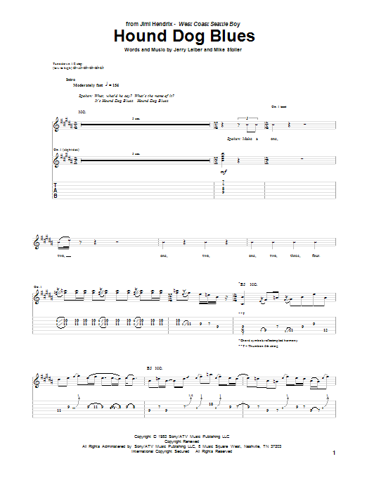 Jimi Hendrix Hound Dog Blues sheet music notes and chords arranged for Guitar Tab