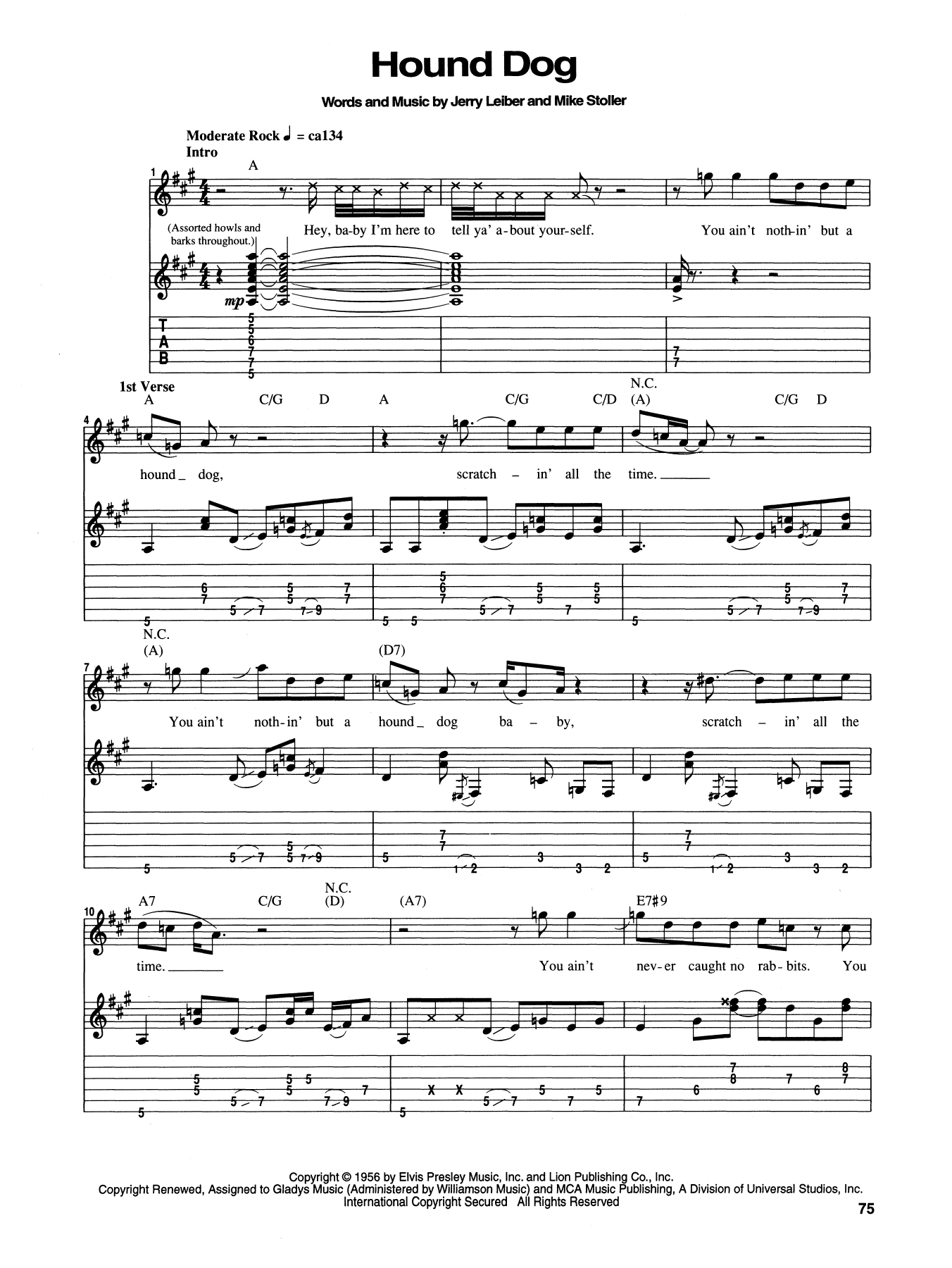 Jimi Hendrix Hound Dog sheet music notes and chords arranged for Guitar Tab