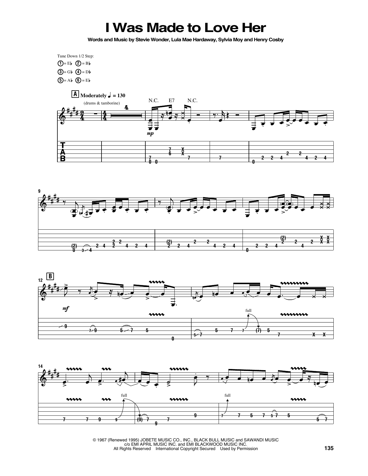 Jimi Hendrix I Was Made To Love Her sheet music notes and chords arranged for Guitar Tab
