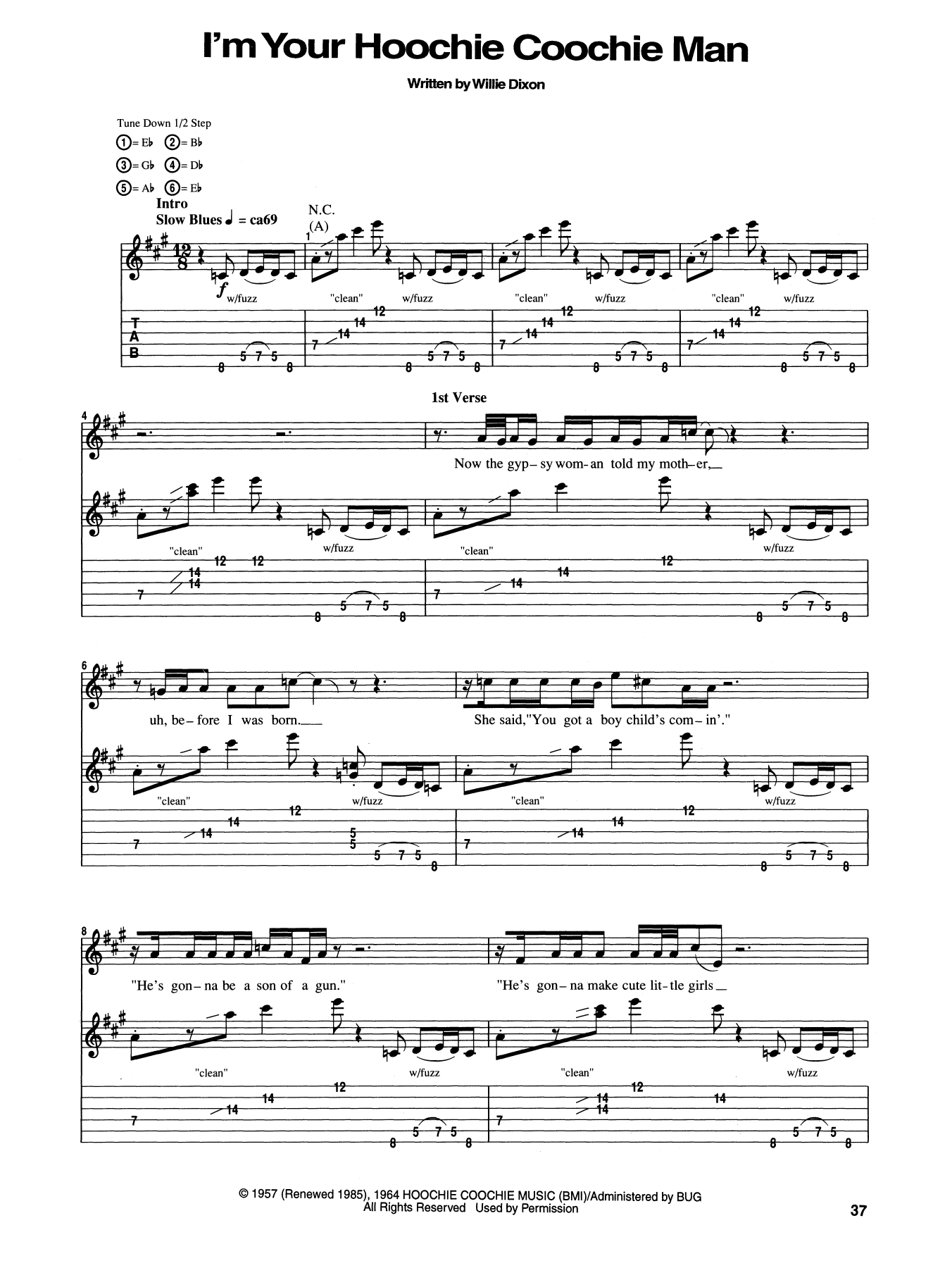 Jimi Hendrix I'm Your Hoochie Coochie Man sheet music notes and chords arranged for Guitar Tab