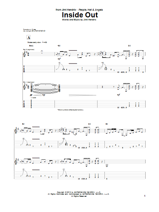 Jimi Hendrix Inside Out sheet music notes and chords arranged for Guitar Tab