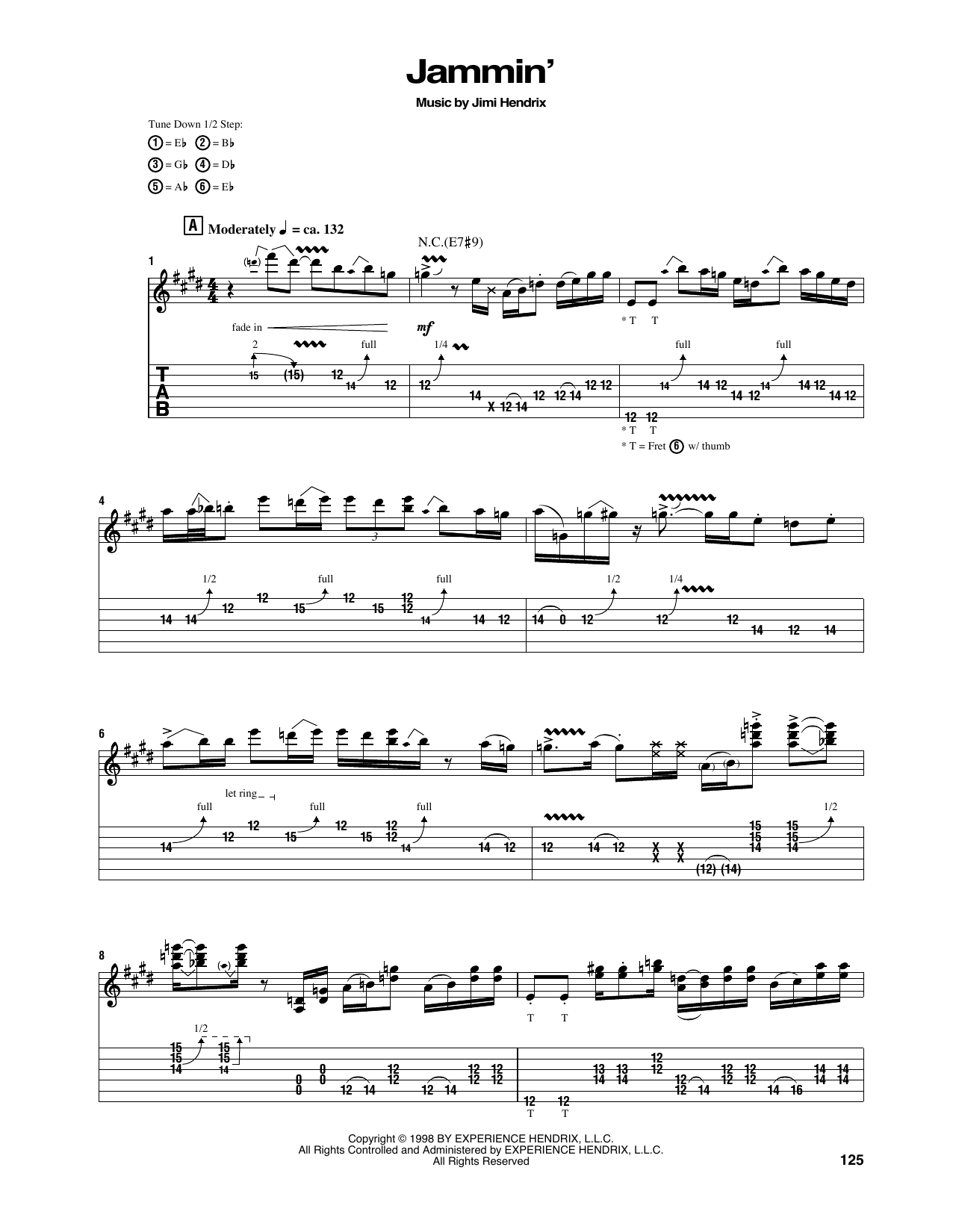 Jimi Hendrix Jammin' sheet music notes and chords arranged for Guitar Tab