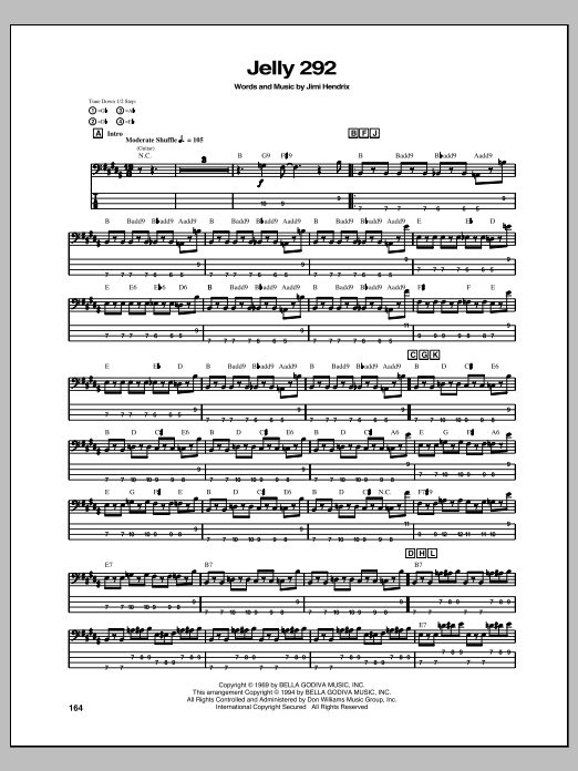 Jimi Hendrix Jelly 292 sheet music notes and chords arranged for Bass Guitar Tab
