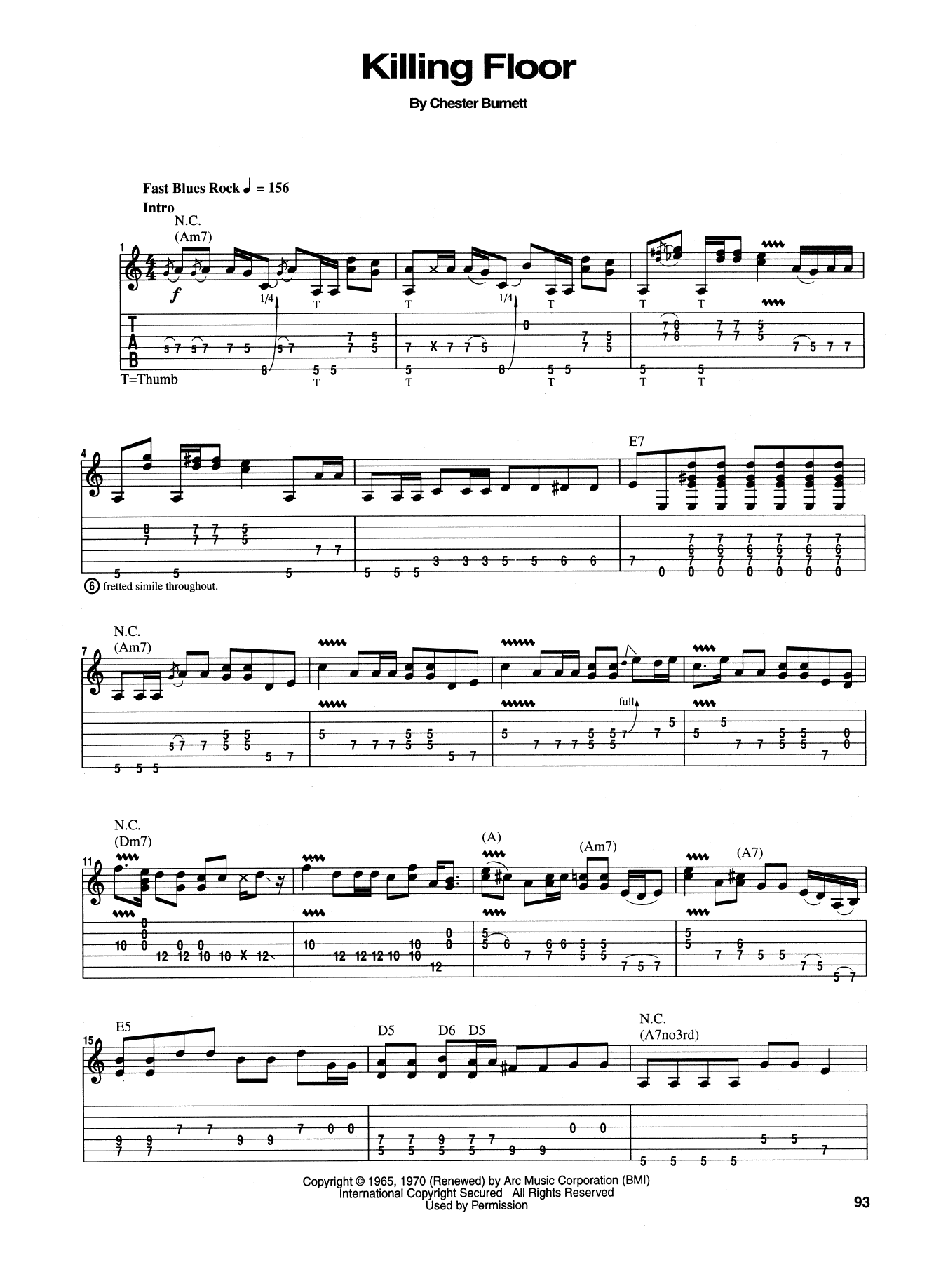 Jimi Hendrix Killing Floor sheet music notes and chords arranged for Guitar Tab