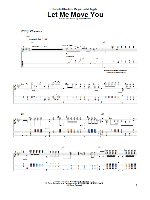 Jimi Hendrix Let Me Move You sheet music notes and chords arranged for Guitar Tab
