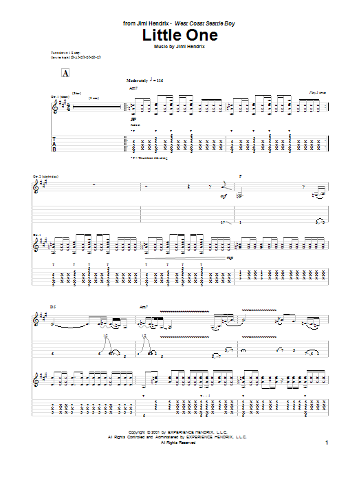 Jimi Hendrix Little One sheet music notes and chords arranged for Guitar Tab