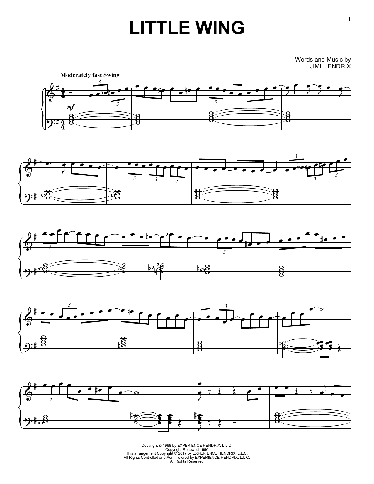 Jimi Hendrix Little Wing [Jazz version] sheet music notes and chords arranged for Piano Solo