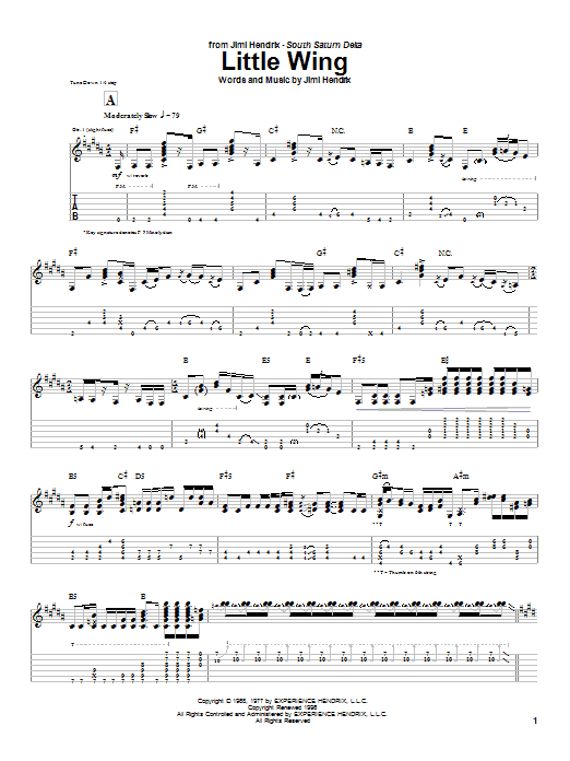 Jimi Hendrix Little Wing sheet music notes and chords arranged for Bass Guitar Tab