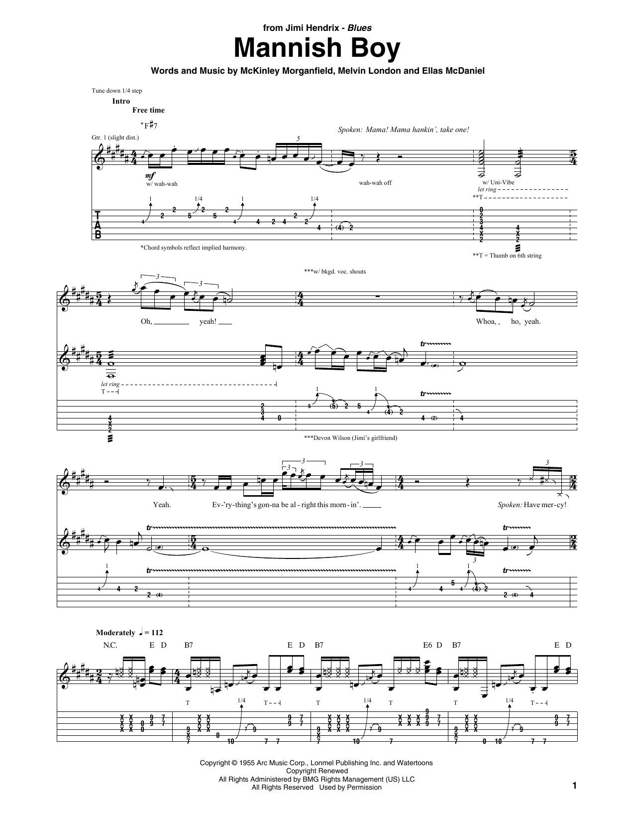 Jimi Hendrix Mannish Boy sheet music notes and chords arranged for Guitar Tab