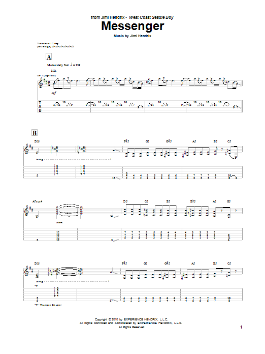 Jimi Hendrix Messenger sheet music notes and chords arranged for Guitar Tab