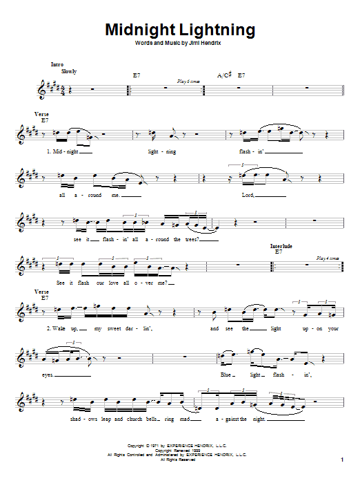 Jimi Hendrix Midnight Lightning sheet music notes and chords arranged for Guitar Tab