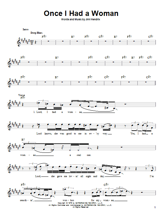 Jimi Hendrix Once I Had A Woman sheet music notes and chords arranged for Bass Guitar Tab