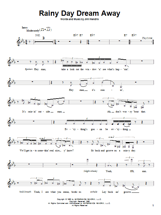 Jimi Hendrix Rainy Day Dream Away sheet music notes and chords arranged for Easy Guitar