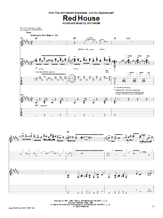 Jimi Hendrix Red House sheet music notes and chords arranged for Guitar Tab (Single Guitar)