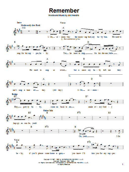 Jimi Hendrix Remember sheet music notes and chords arranged for Drums Transcription