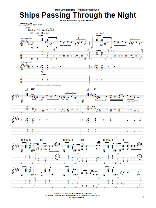 Jimi Hendrix Ships Passing Through The Night sheet music notes and chords arranged for Guitar Tab