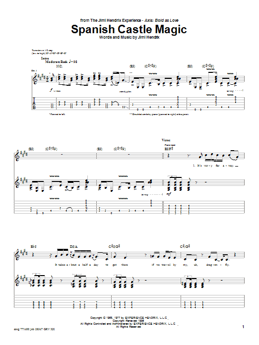 Jimi Hendrix Spanish Castle Magic sheet music notes and chords arranged for Guitar Ensemble