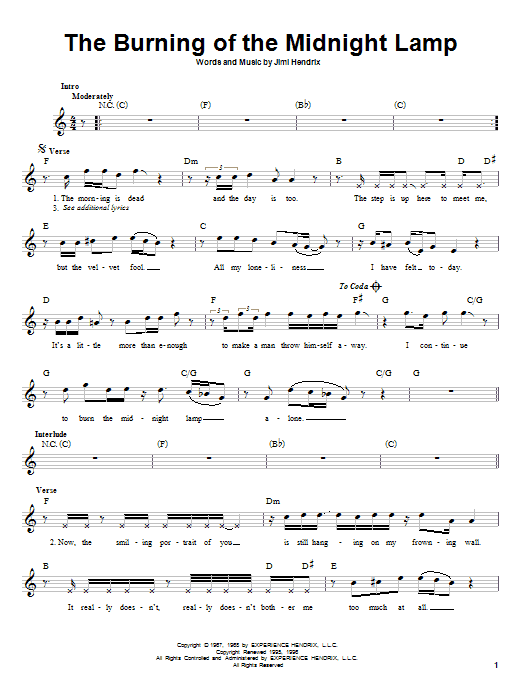 Jimi Hendrix The Burning Of The Midnight Lamp sheet music notes and chords arranged for Guitar Tab