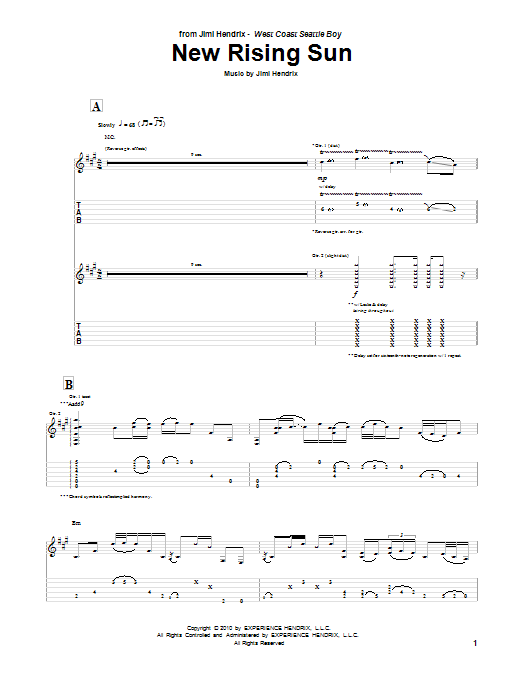 Jimi Hendrix The New Rising Sun sheet music notes and chords arranged for Guitar Tab