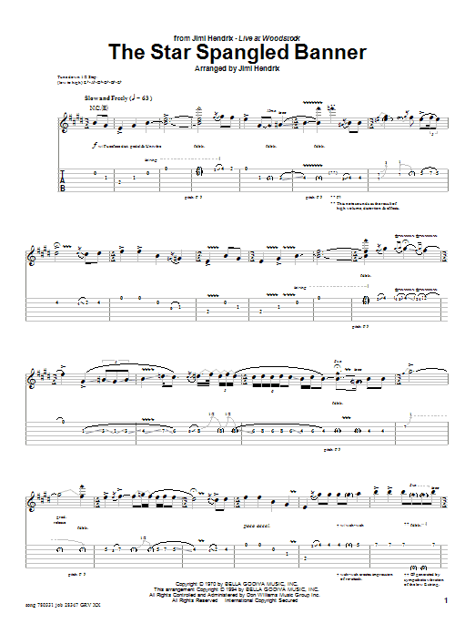 Jimi Hendrix The Star Spangled Banner (Instrumental) sheet music notes and chords arranged for Guitar Tab