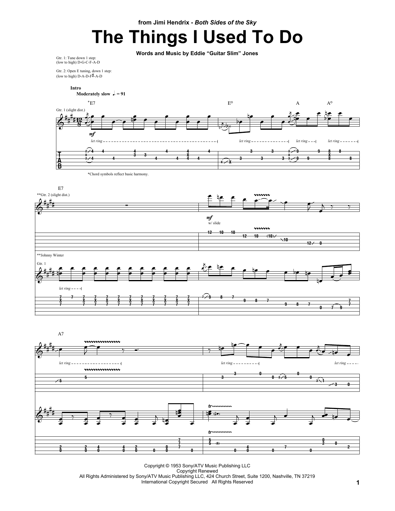 Jimi Hendrix The Things That I Used To Do sheet music notes and chords arranged for Guitar Tab