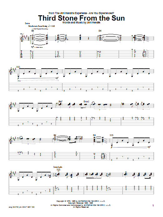 Jimi Hendrix Third Stone From The Sun sheet music notes and chords arranged for Easy Guitar