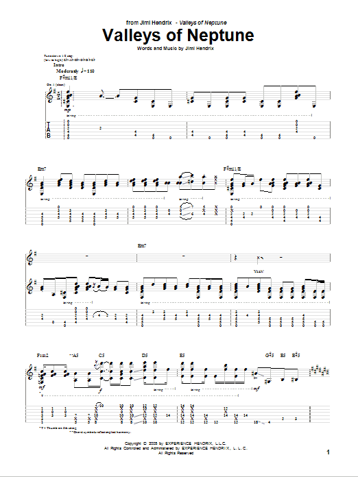Jimi Hendrix Valleys Of Neptune sheet music notes and chords arranged for Guitar Tab