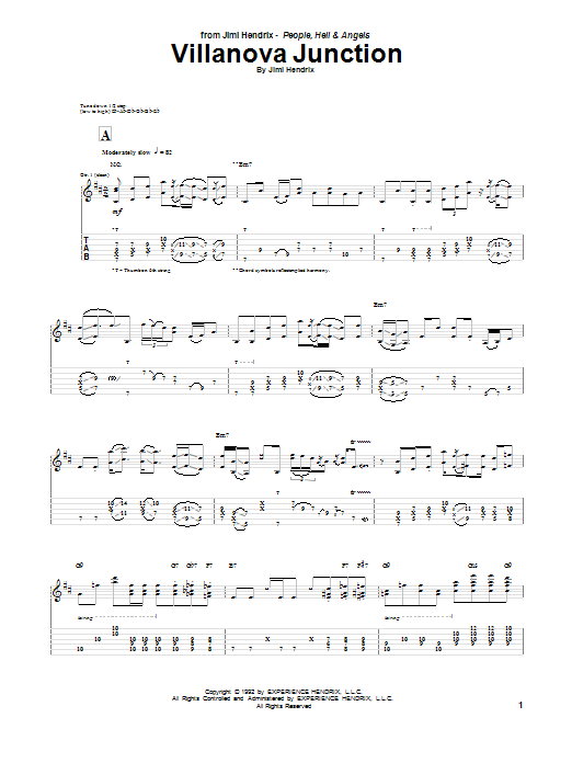 Jimi Hendrix Villanova Junction sheet music notes and chords arranged for Guitar Tab