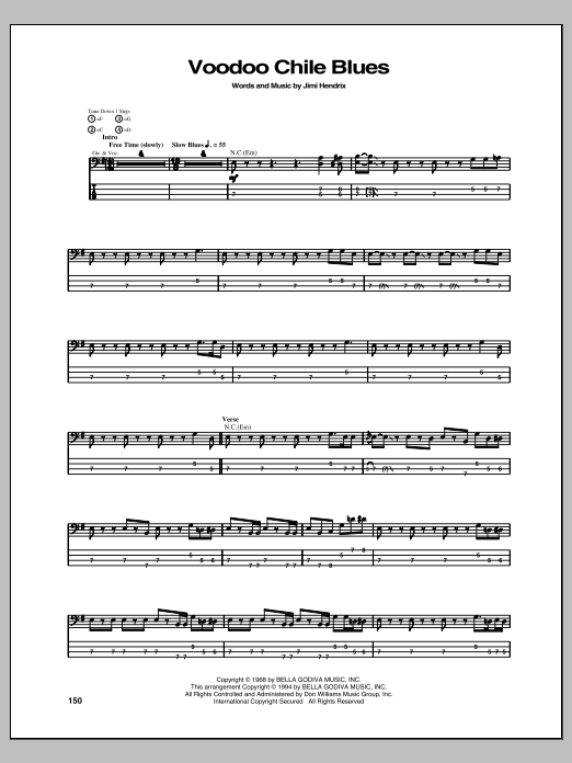 Jimi Hendrix Voodoo Chile Blues sheet music notes and chords arranged for Bass Guitar Tab