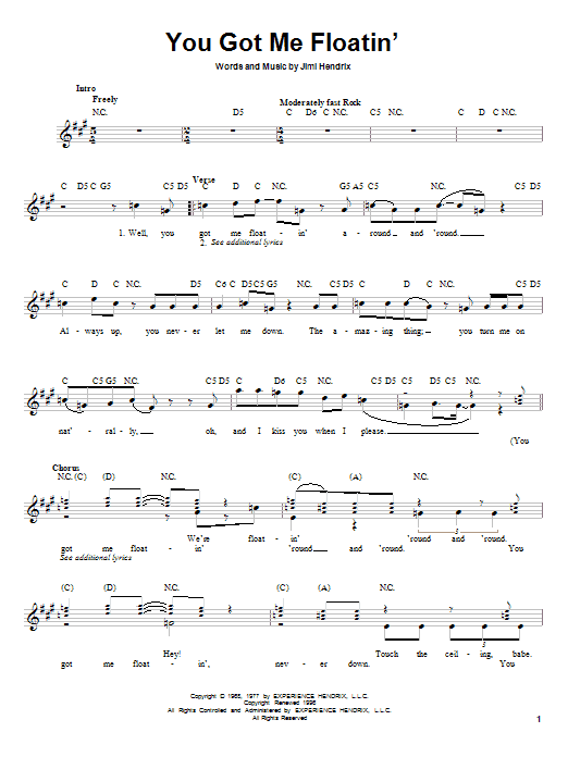 Jimi Hendrix You Got Me Floatin' sheet music notes and chords arranged for Easy Guitar