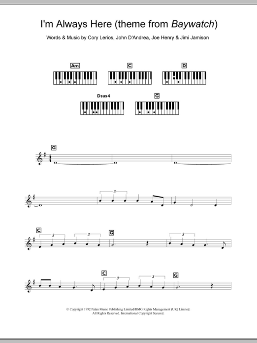 Jimi Jamison I'm Always Here sheet music notes and chords arranged for Piano Chords/Lyrics