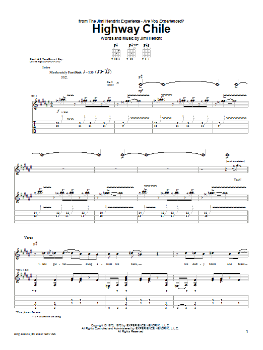 Jimi Hendrix Highway Chile sheet music notes and chords. Download Printable PDF.