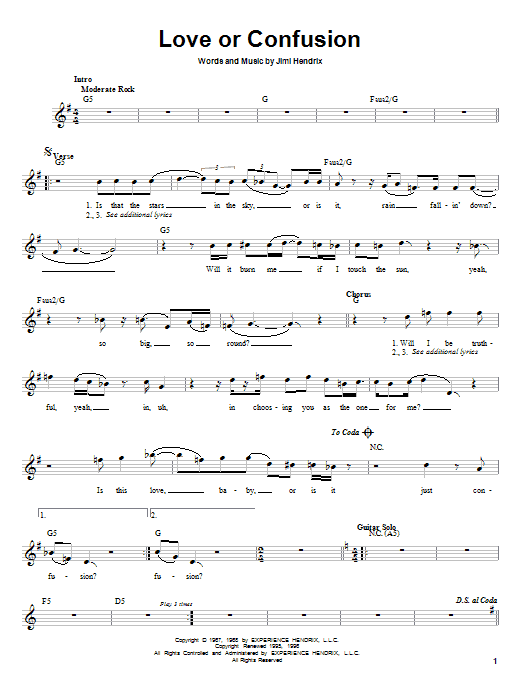 Jimi Hendrix Love Or Confusion sheet music notes and chords. Download Printable PDF.